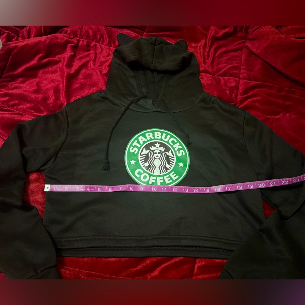 STARBUCKS COFFEE Cropped Hoodie Pullover Black Large